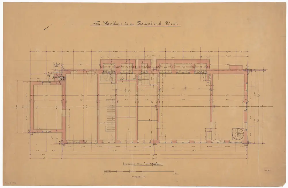 Frauenklinik Zürich, projektiertes neues Waschhaus: Untergeschoss; Grundriss