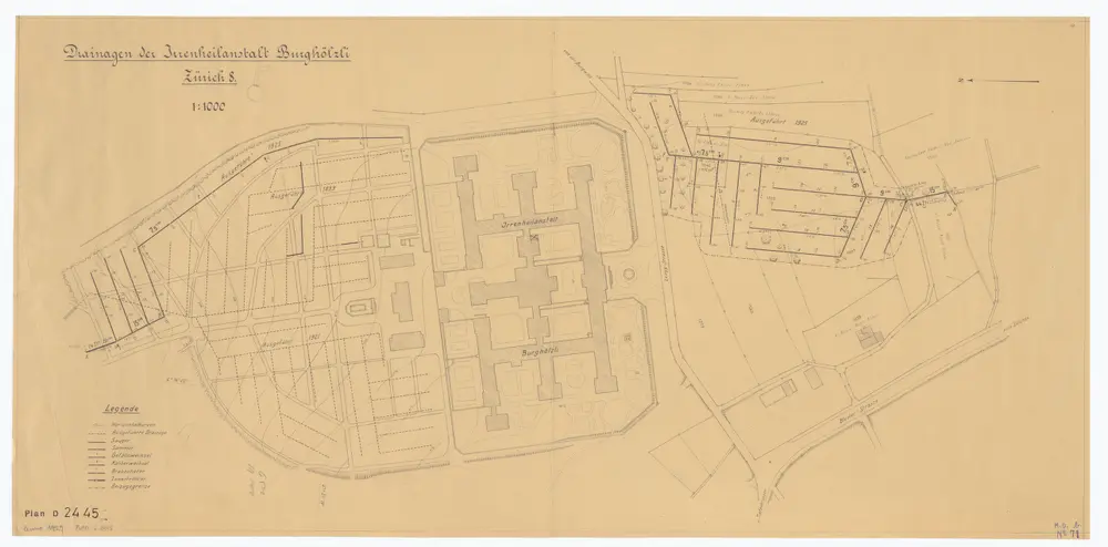 Heilanstalt Burghölzli: Drainagen; Situationsplan