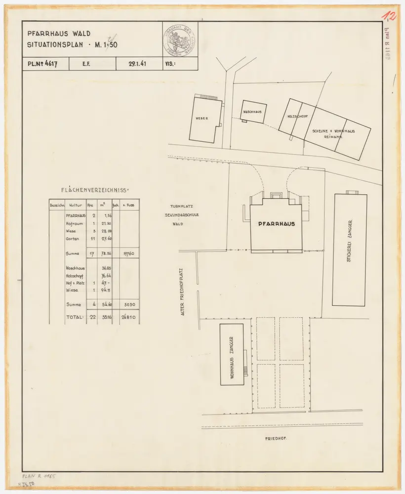 Wald: Pfarrhaus und Umgebung; Grundriss (Nr. 12)