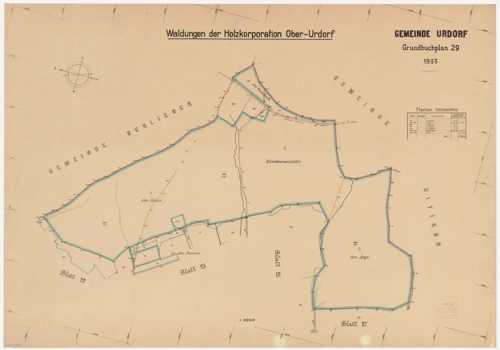 Urdorf: Genossenschaftswaldung Oberurdorf: Hau, Forren, Sandloch, Chleibersmätteli (Kleibersmättli), Asp; Grundriss