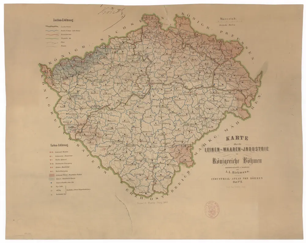 Karte über die Leinen-Waaren-Jndustrie im Königreiche Böhmen
