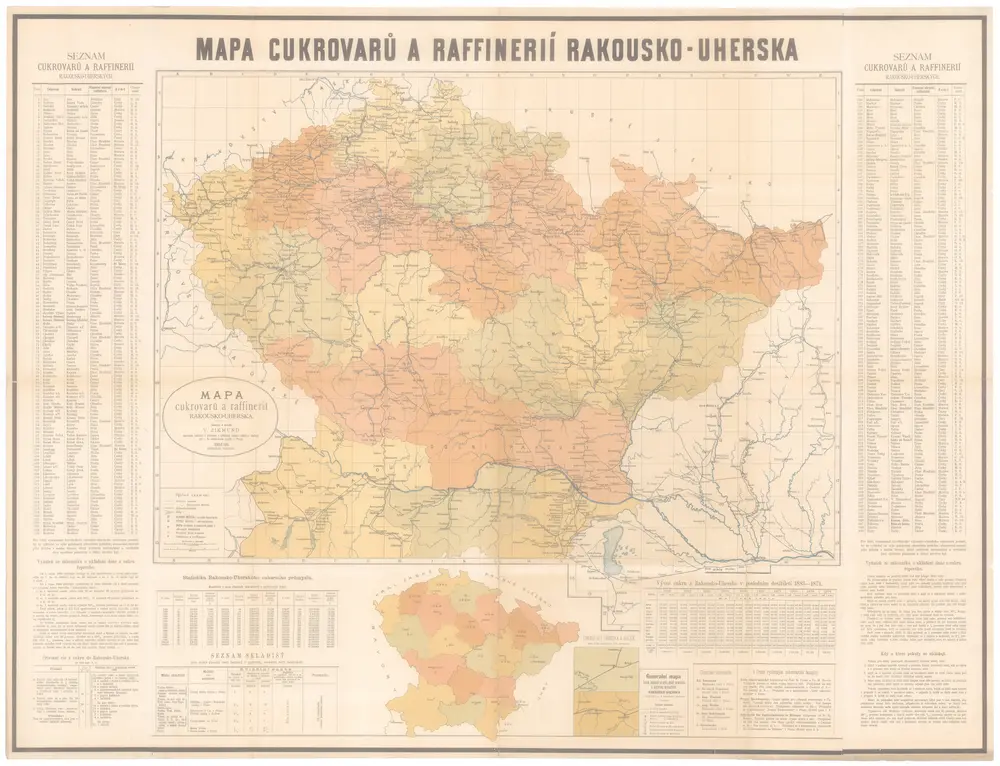 Mapa cukrovarů a raffinerií Rakousko-Uherska