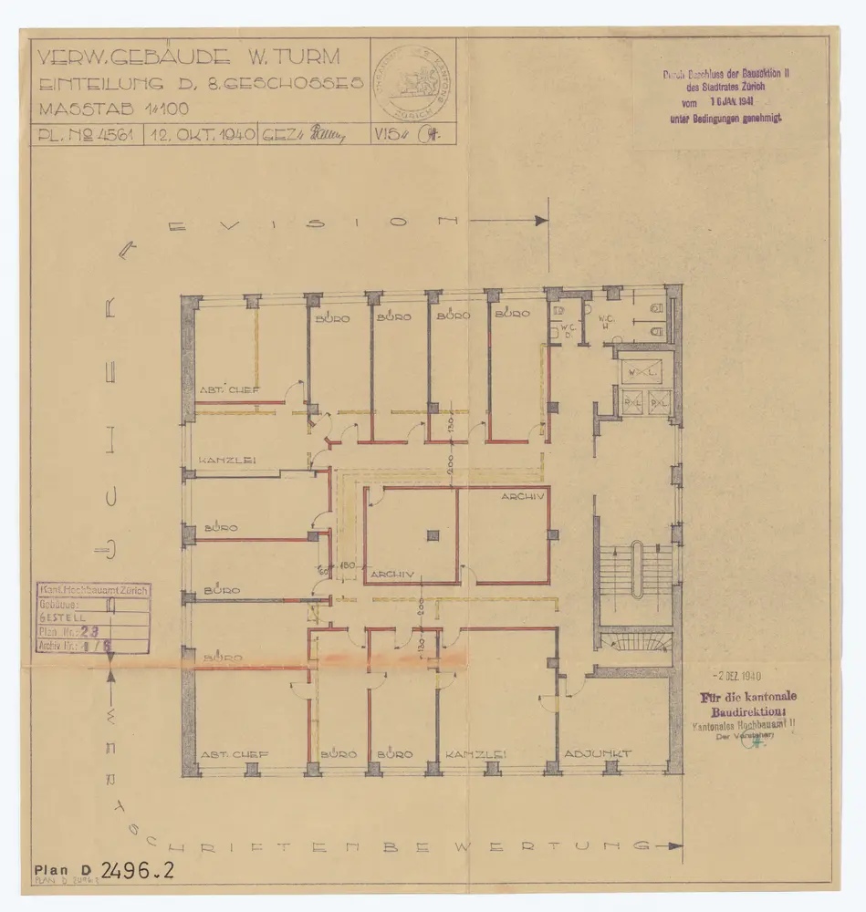 Walche: Turm, Stockwerke; Grundrisse: 8. Stock; Grundriss