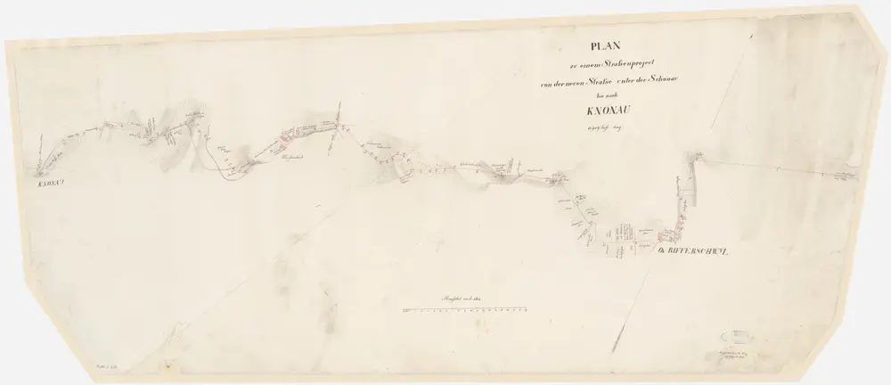 Rifferswil, Mettmenstetten, Knonau: Projektierte Strasse von unterhalb Schonau über Ober-Rifferswil und Weissenbach bis Knonau; Übersichtsblatt