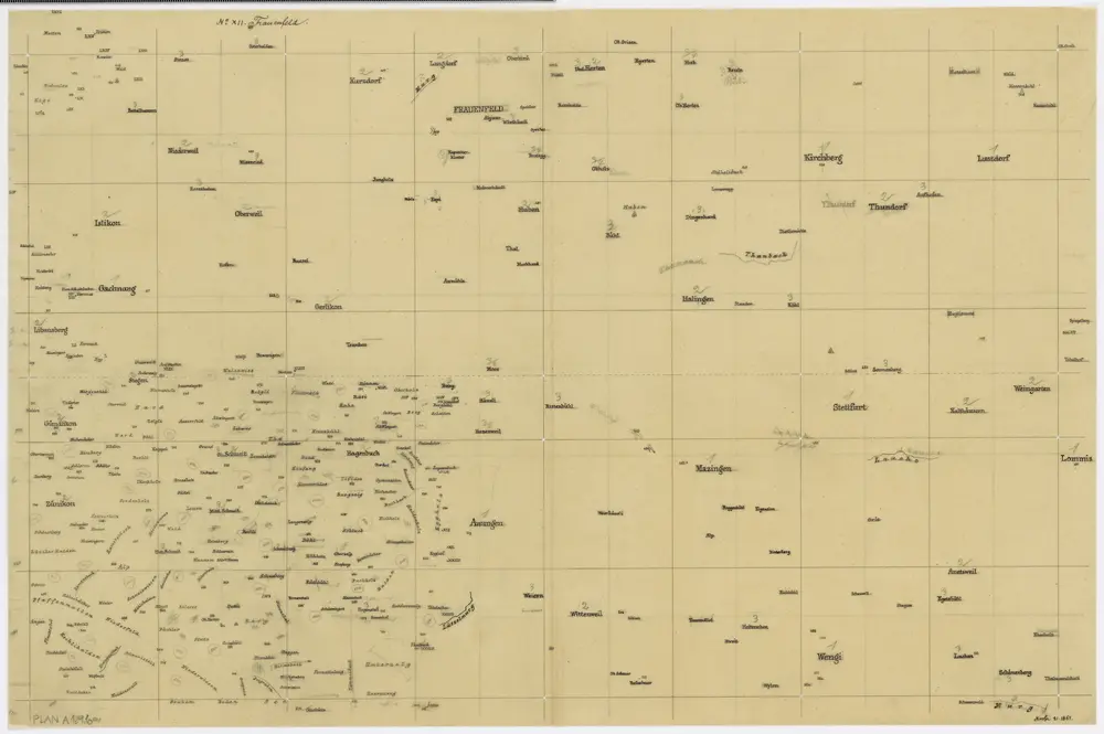 Vorlagen für die Topographische Karte des Kantons Zürich (Wild-Karte): Schrift-Pausen: Blatt XII: Frauenfeld