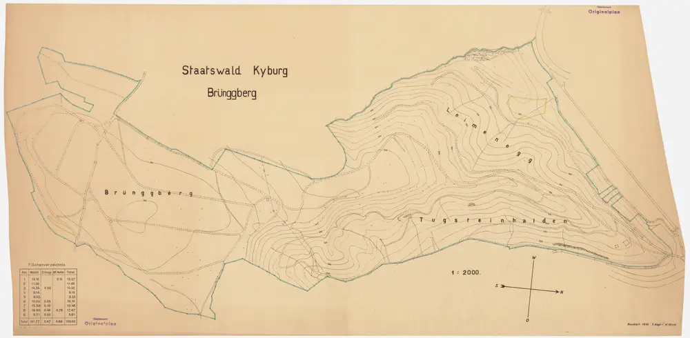 Kyburg, Töss, Illnau-Effretikon (damals Illnau), Schlatt: Staatswaldung: Kyburg: Leimenegg, Tutschgenhalden (Tugsteinhalden), Brünggberg; Grundriss