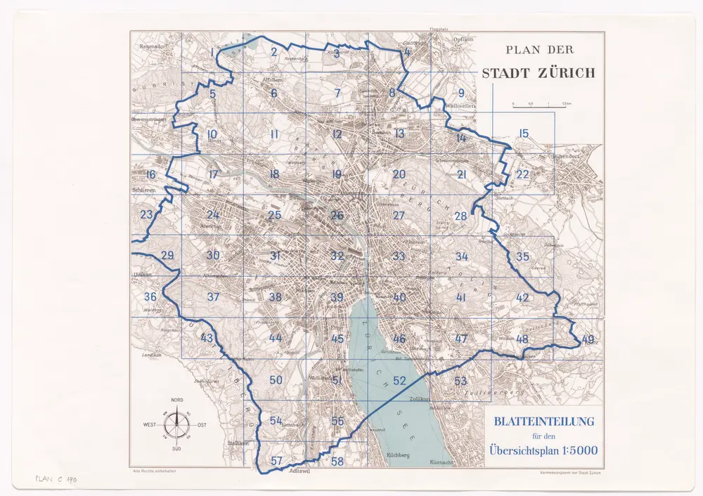 Übersichtsplan der Stadt Zürich in 57 Blättern: Übersicht der Blätter