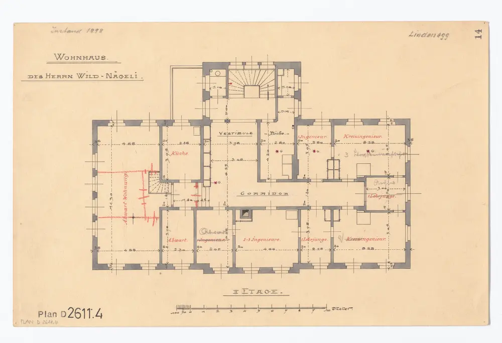 Haus Lindenegg, Untere Zäune 2, Wohnhaus von Herrn Wild-Nägeli: 2. Stock; Grundriss