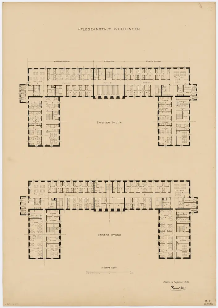 Wülflingen: Pflegeanstalt, 1. und 2. Stock; Grundrisse
