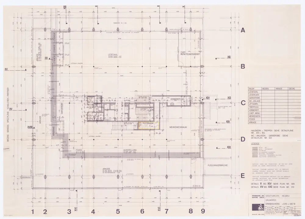 Staatsarchiv des Kantons Zürich, Neubau im Irchelpark: Erdgeschoss; Grundriss