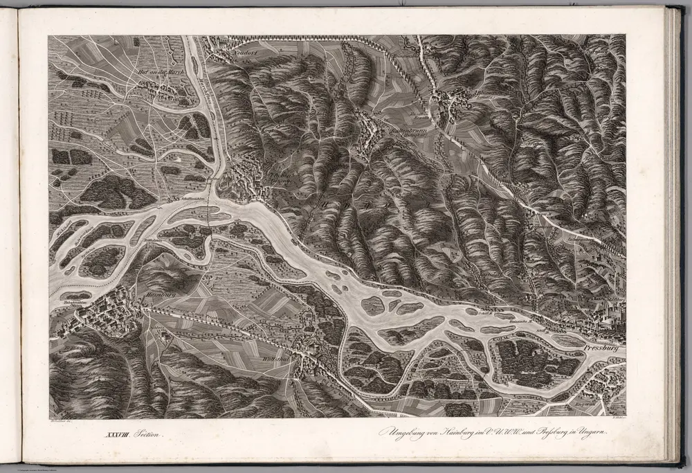 XXXVIII Section.  Umgebung von Hainburg im V.U.W.W. und Pressburg in Ungarn.  Hollnsteiner F. Mehl sc.