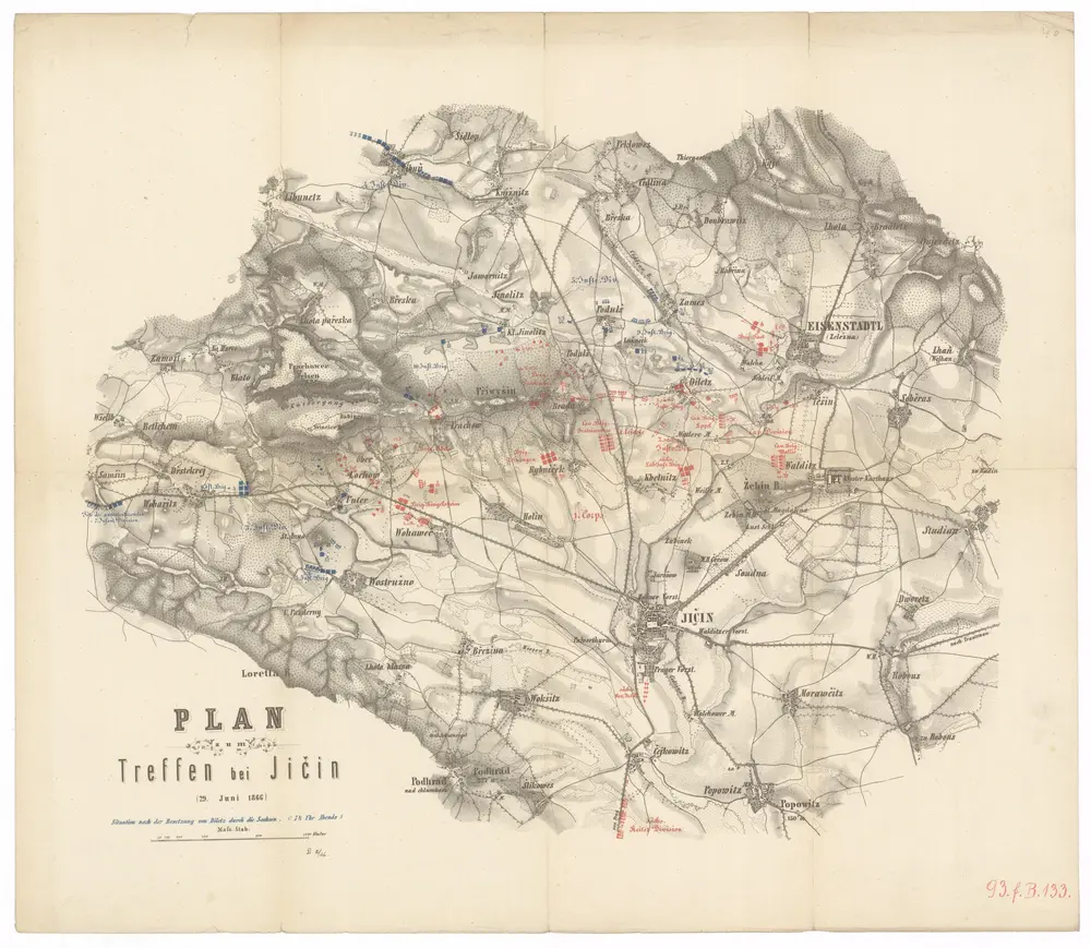 Plan zum Treffen bei Jičin 29. Juni 1866