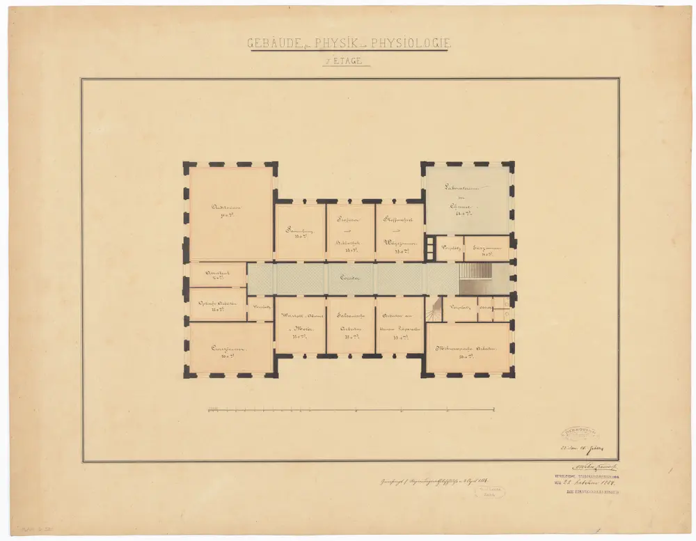 Universität Zürich und Kantonsschule, projektiertes Physik- und Chemiegebäude: 1. Stock; Grundriss