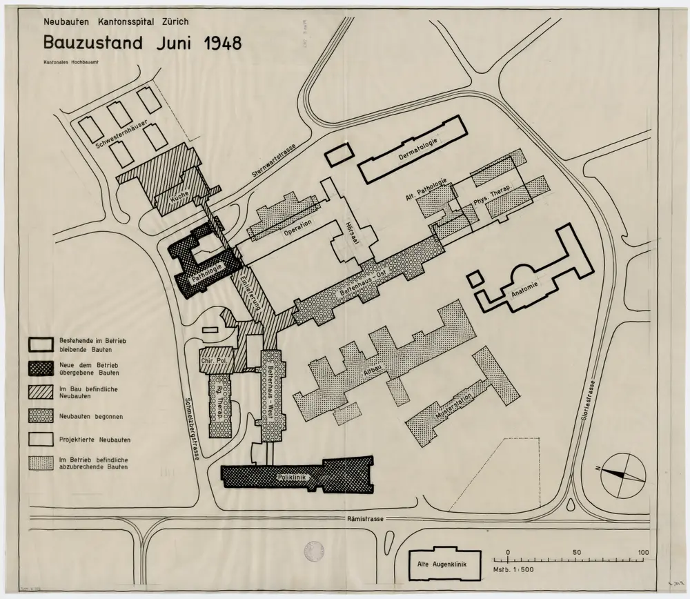 Zürich: Kantonsspital, Neubauten; Grundriss