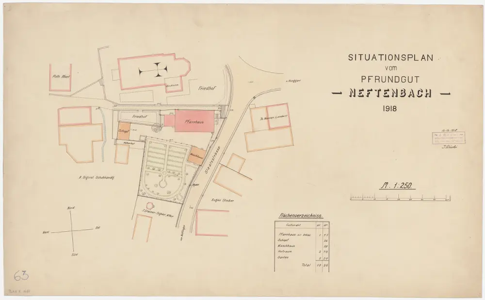 Neftenbach: Pfrundgut mit Kirche, Pfarrhaus und Umgebung; Grundriss