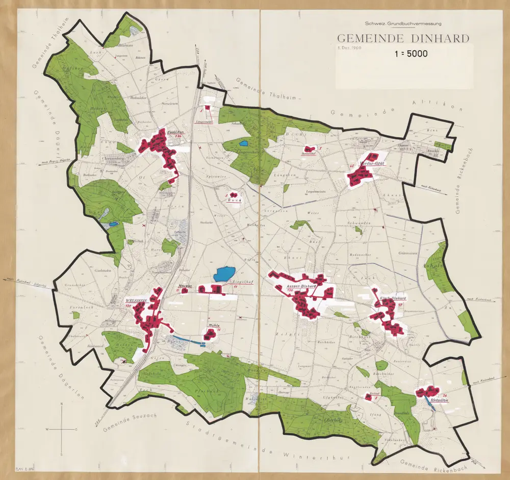 Dinhard: Definition der Siedlungen für die eidgenössische Volkszählung am 01.12.1960; Siedlungskarte Nr. 88