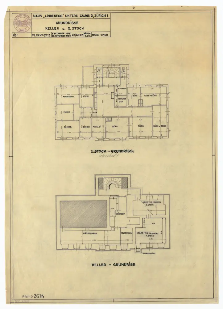 Haus Lindenegg, Untere Zäune 2: Keller und 2. Stock; Grundrisse