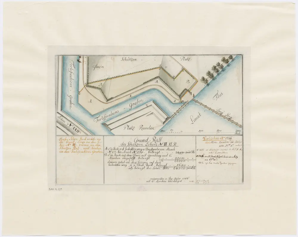 Zürich: Schanzenlehen Nr. 2 Kleine Stadt, zwischen Platz-Ravelin und Schützenplatz; Grundriss