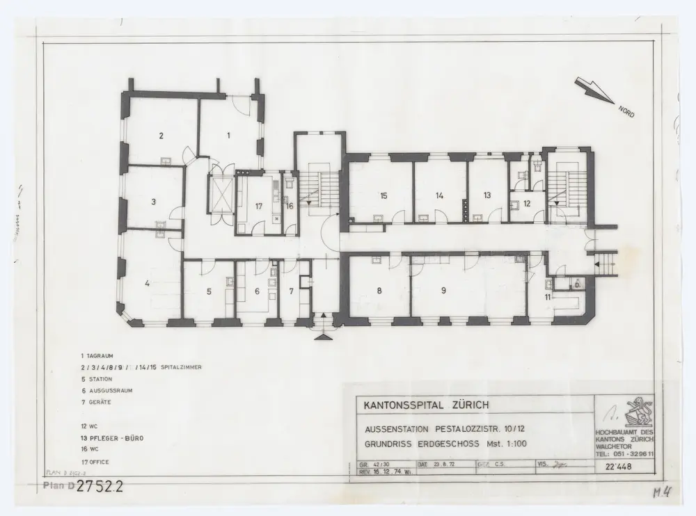 Liegenschaft Pestalozzistrasse 10 und 12, Aussenstation des Kantonsspitals: Grundrisse: Erdgeschoss; Grundriss