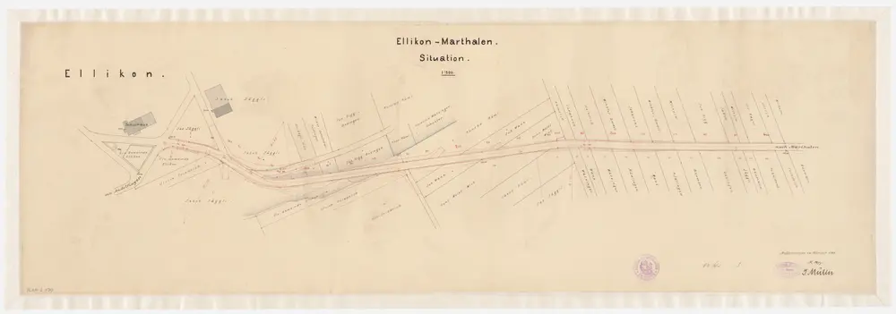 Marthalen: Strassenkorrektion vom Schulhaus Ellikon in Richtung Marthalen; Situationsplan