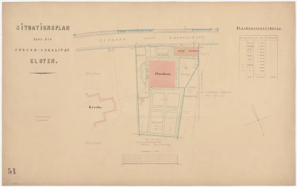 Kloten: Pfrundlokalität mit Pfarrhaus und Umgebung; Grundriss