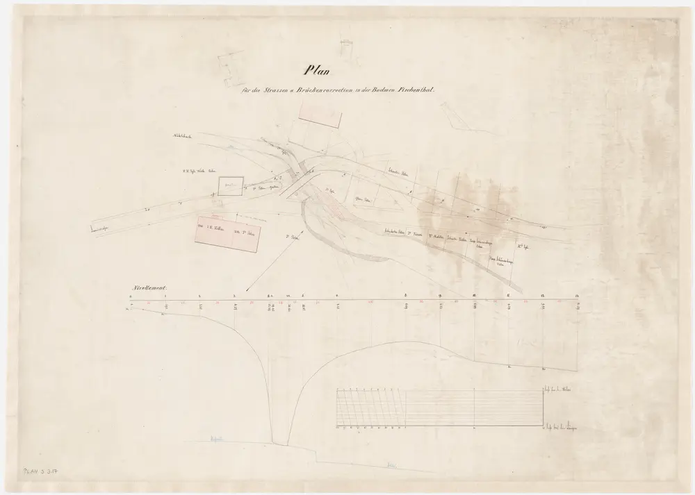Fischenthal: Strassen- und Brückenkorrektion in der Bodmen; Situationsplan und Längsprofil