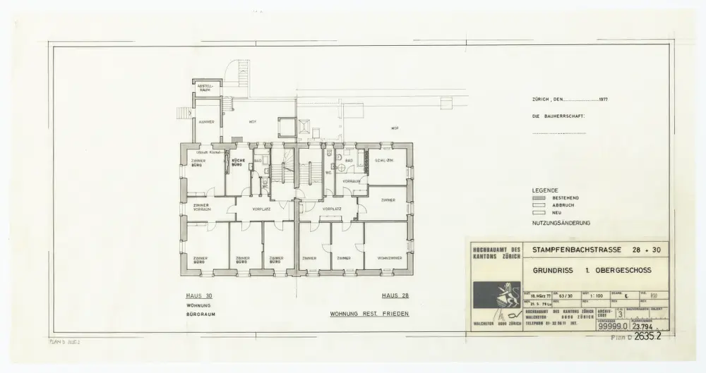 Haus Stampfenbachstrasse 28 und 30: Grundrisse: 1. Stock; Grundriss