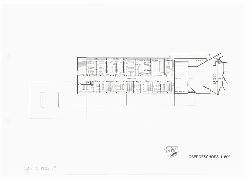 Kantonsschule Rämibühl: Ansichten, Grundrisse und Schnitte: Naturwissenschaftliche Institute: 1. Obergeschoss; Grundriss