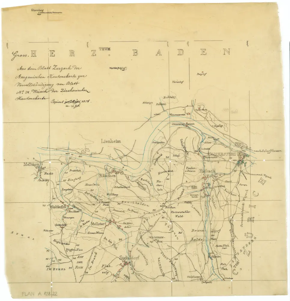 Vorlagen für die Topographische Karte des Kantons Zürich (Wild-Karte): Kopien aus anderen Kartenwerken für ausserkantonale Gebiete: Grossherzogtum Baden