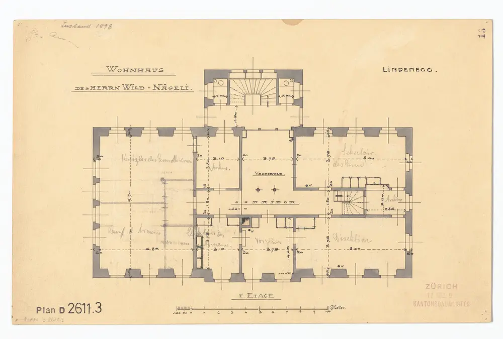 Haus Lindenegg, Untere Zäune 2, Wohnhaus von Herrn Wild-Nägeli: 1. Stock; Grundriss