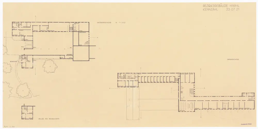 Bezirksgebäude Hinwil, Neubau: Unter- und Obergeschoss; Grundrisse