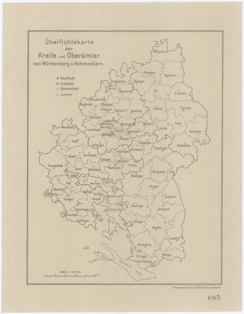 Übersichtskarte der Kreise und Oberämter von Württemberg u[nd] Hohenzollern