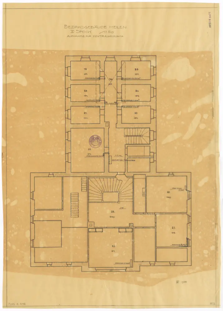 Meilen: Bezirksgebäude an der Seestrasse, Zentralheizung, 2. Stock; Grundriss (Nr. 3)