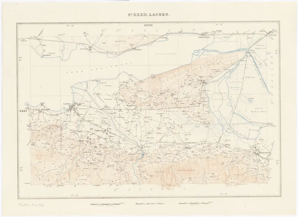 Topographische Karte des Kantons Zürich (Wild-Karte): Blatt XXXII: Lachen