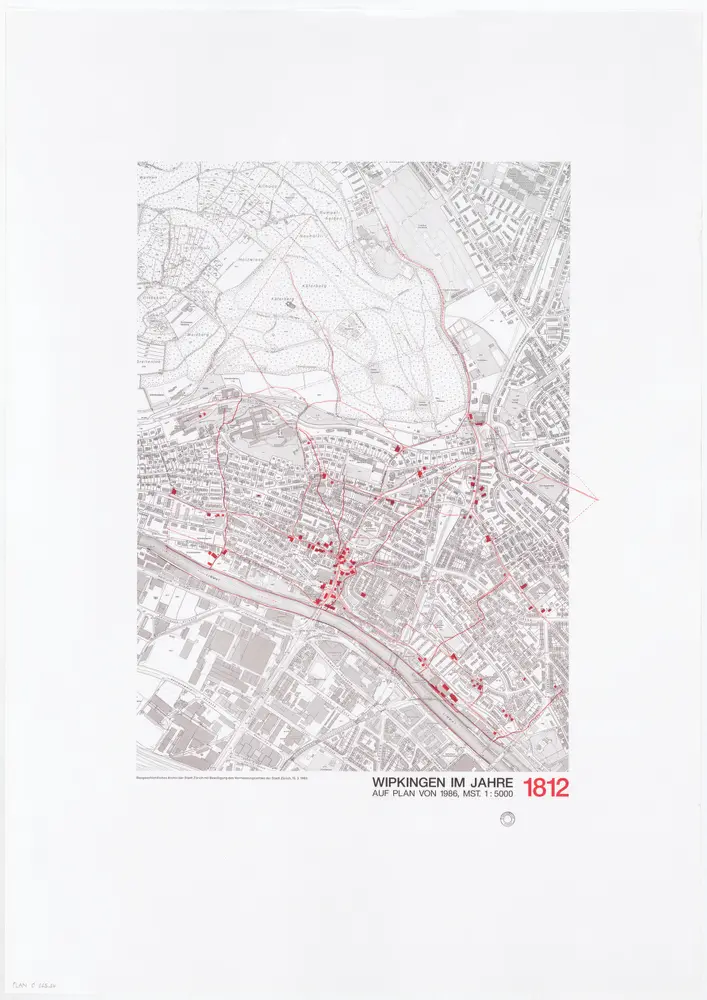 Historische Bauzustände der Zürcher Aussenquartiere in 48 Blättern: Wipkingen im Jahre 1812 auf einem Plan von 1986; Übersichtsplan