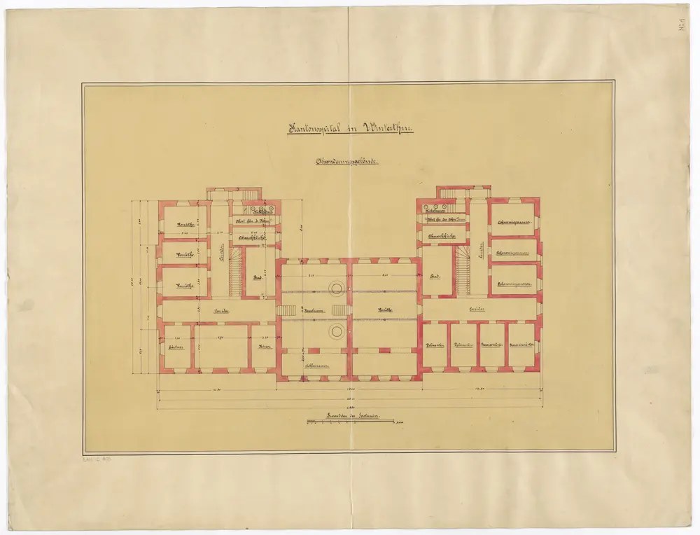 Winterthur: Kantonsspital, Absonderungsgebäude, Keller; Grundriss (Nr. 1)