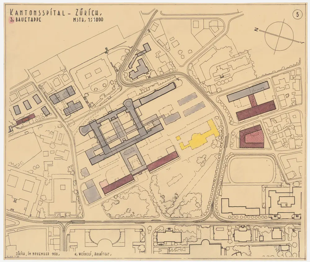 Zürich: Kantonsspital, Chirurgische Klinik; Überarbeitungsprojekt; 3. Bauetappe; Situationsplan