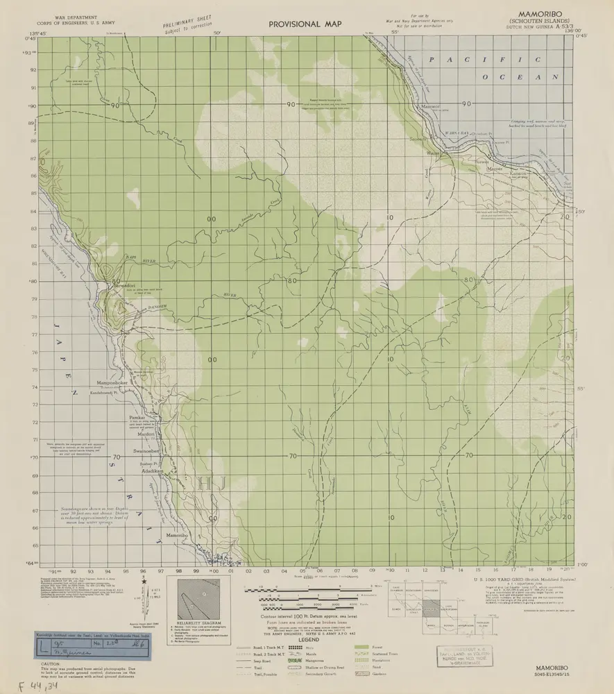 Mamoribo (Schouten Islands) / prepared under the direction of the Army Engineer, Sisxth U.S. Army, July 1944