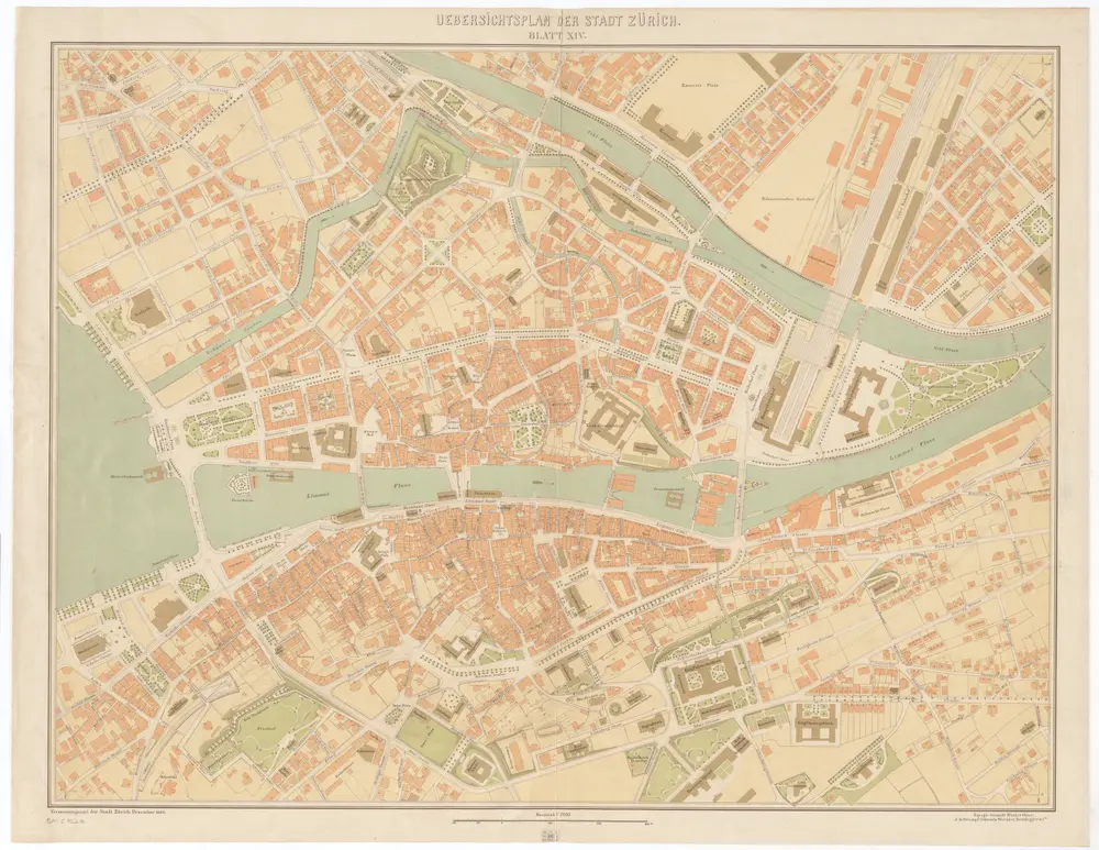 Übersichtsplan der Stadt Zürich und der umliegenden Gemeinden in 23 Blättern: Blatt XIV: Zürich Zentrum