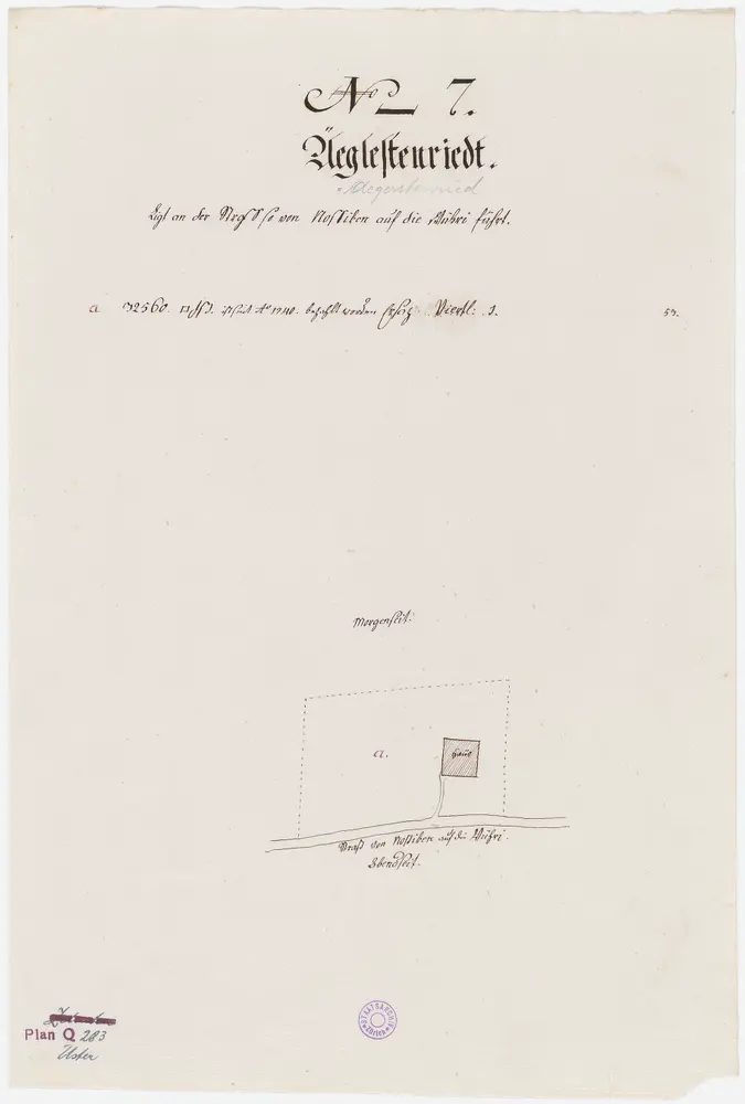 Uster, Nr. 7: Zehntengut Ägerstenriet, an der Strasse von Nossikon nach der Wühre gelegen, zehntenpflichtig u. a. dem Amt Oetenbach; Grundriss