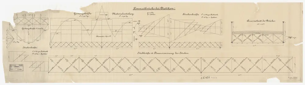 Höngg, Dietikon, Oetwil an der Limmat: Brücken über die Limmat: Querschnitt und Kräfteplan