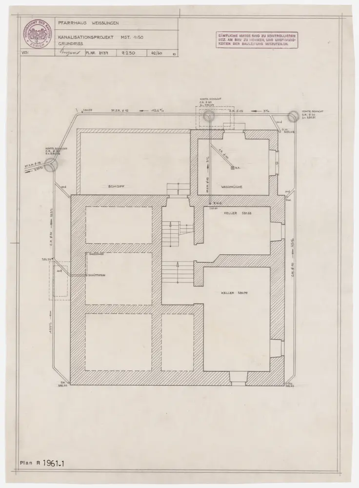 Weisslingen: Pfarrhaus, projektierte Kanalisation: Grundriss