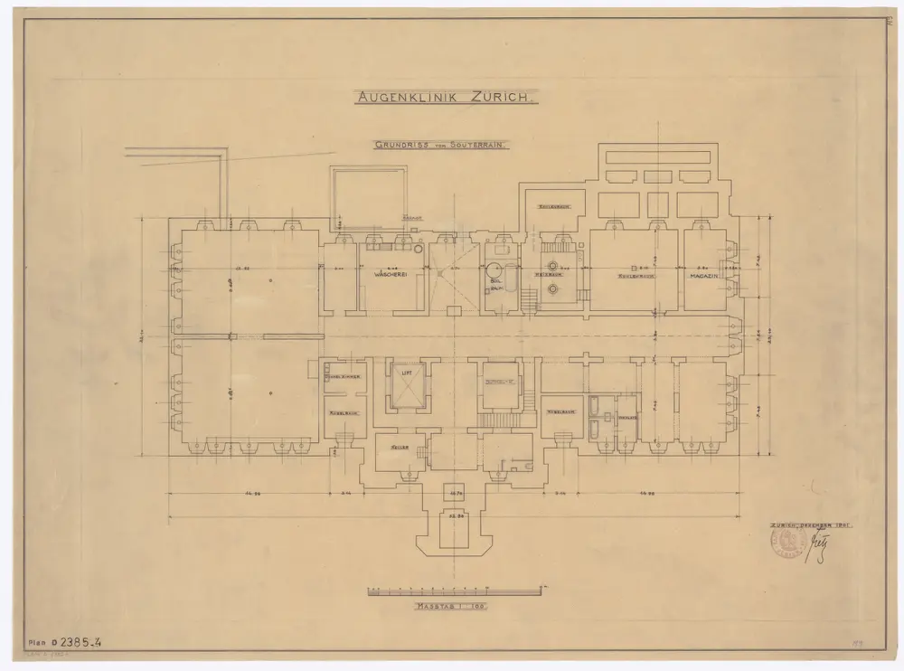 Augenklinik, Rämistrasse 73: Grundrisse: Keller; Grundriss