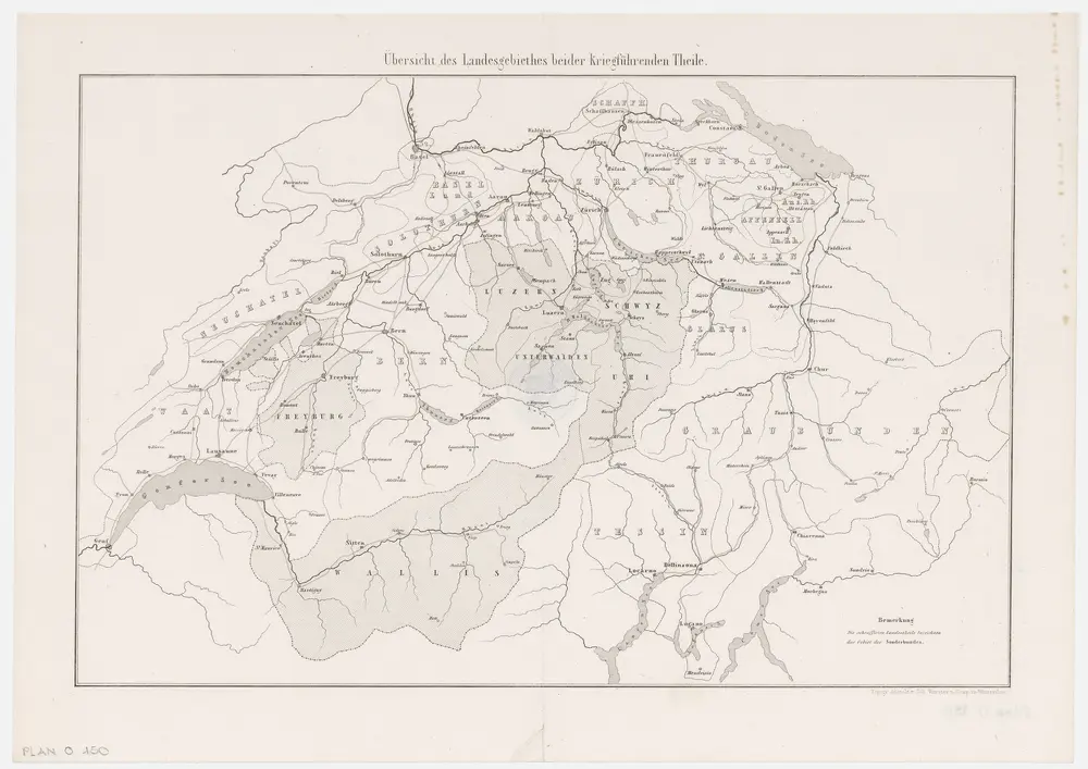 Landesgebiet beider kriegführender Teile im Sonderbundkrieg; Übersichtskarte