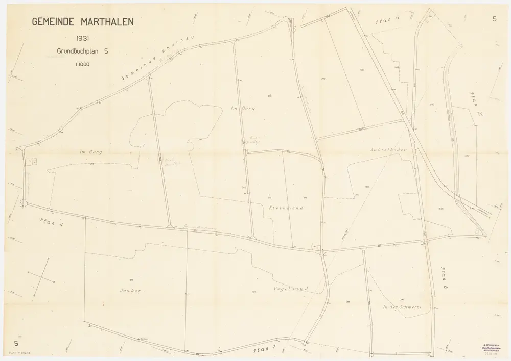 Marthalen: Gemeindewaldung: Berg, Oobistboden (Aabistboden), Chleiment (Kleiment, Kleinmend), Jenker, Vogelsand, Schwerzi; Grundriss