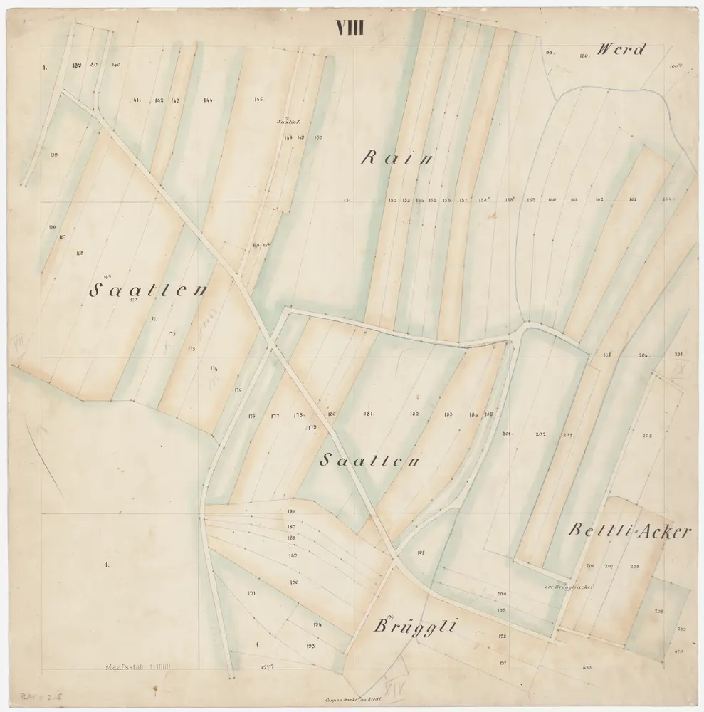 Schwamendingen: Gemeinde; Katasterpläne: Blatt VIII: Saatlen, Rain, Werd, Brüggli und Bettliacker; Situationsplan