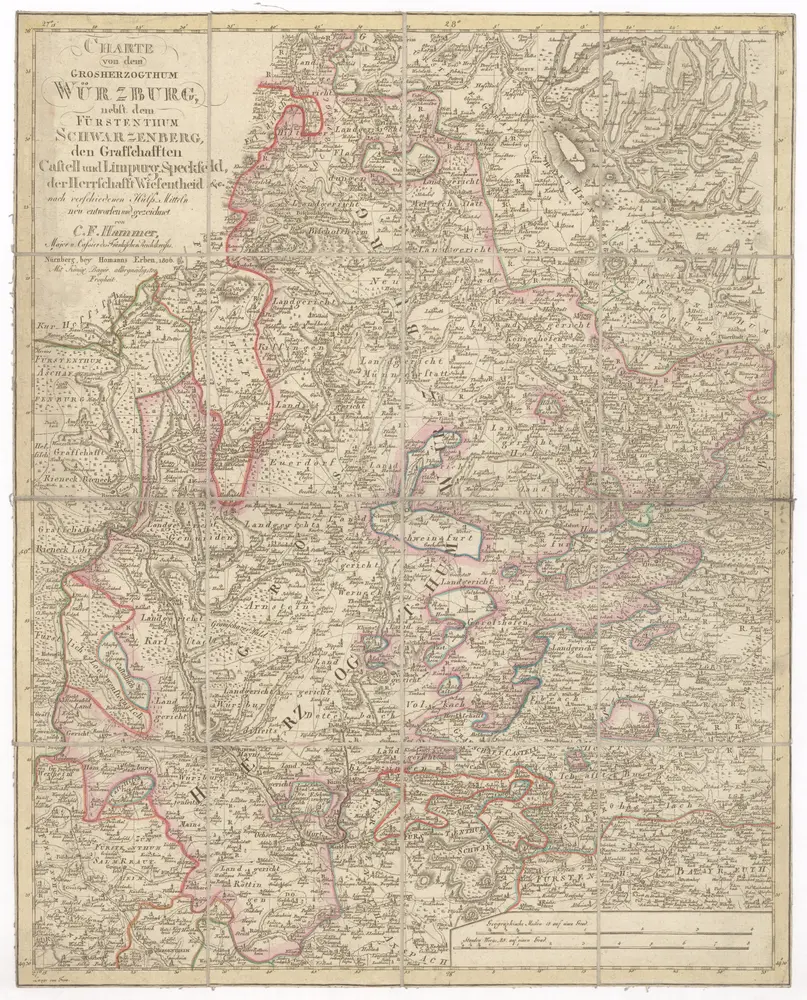 Charte von dem Grosgerzogthum Würzburg, nebst dem Fürstenthum Schwarzenberg, den Grafschafften Castell und Limpurg-Speckfeld, der Herrschafft Wiesentheid &c