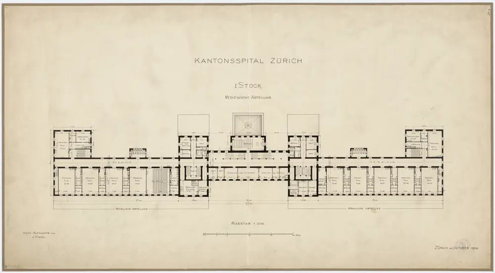 Zürich: Kantonsspital, 1. Stock, medizinische Abteilung; Grundriss