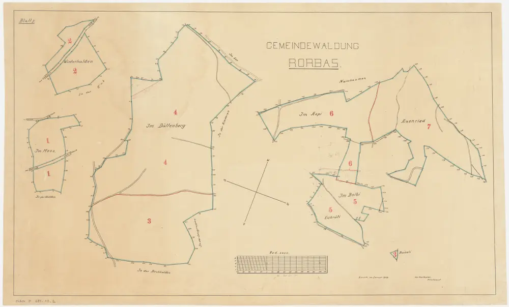 Rorbas, Bülach; Gemeindewaldung Rorbas: Grundrisse (Blatt I)