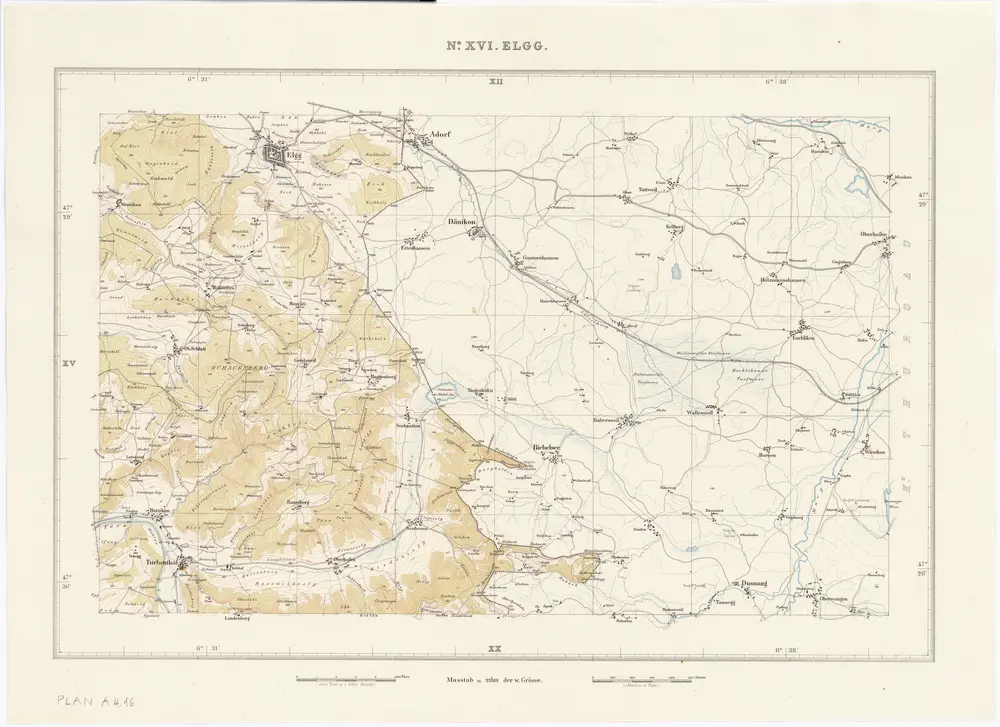 Topographische Karte des Kantons Zürich (Wild-Karte): Blatt XVI: Elgg